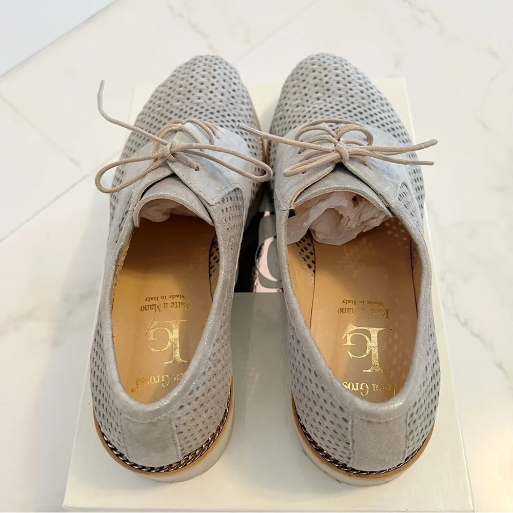 ITALIAN Luca Grossi Sparkly Gray Suede Silver Lace-Up Shoes - Picture 14 of 16